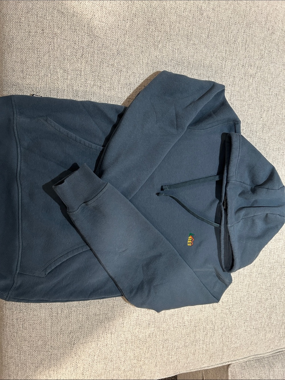 REI Men's Teal Crewneck Hooded Sweatshirt with Small Embroidered Logo